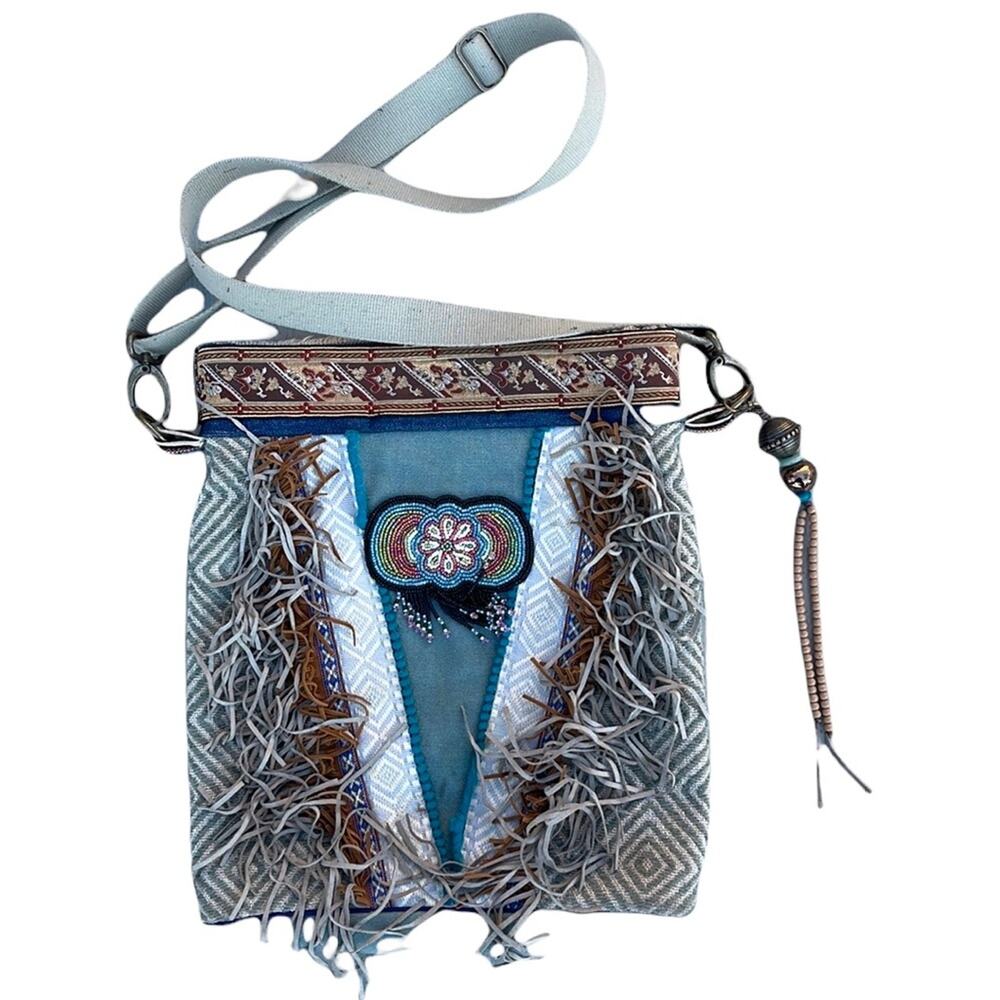 Catena handmade BOHO crossbody bag purse beadwork leather fringe